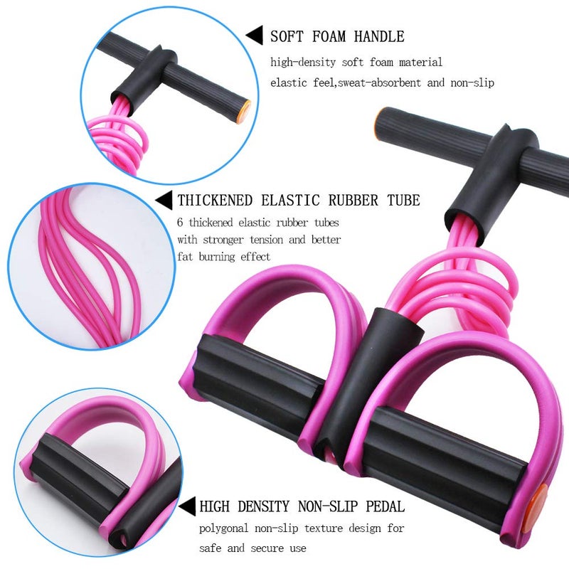 FateFan Multifunction Tension Rope, 6-Tube Elastic Yoga Pedal Puller Resistance Band, Natural Latex Tension Rope Fitness Equipment, for Abdomen/Waist/Arm/Leg Stretching Slimming Training (Pink) - Image 3
